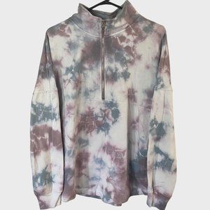 Victorias Secret PINK Varsity Half-Zip Pullover Womens Small Sweatshirt Tie Dye